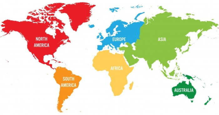 Tranh dán tường bản đồ thế giới 5 châu lục dán văn phòng công ty đẹp