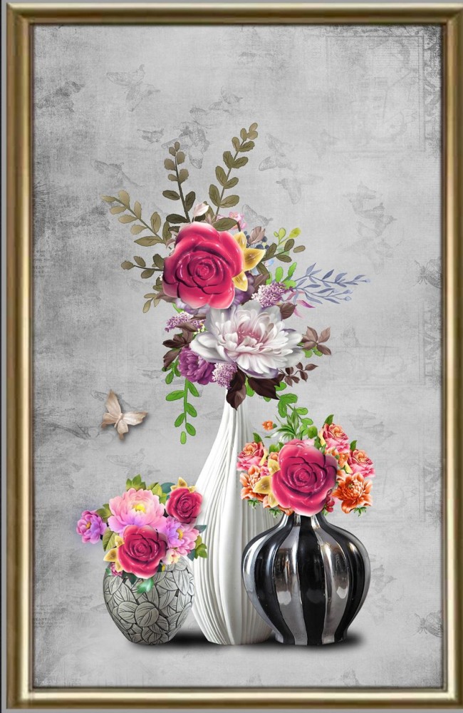 Tranh dán tường bình hoa hoa hồng sắc màu