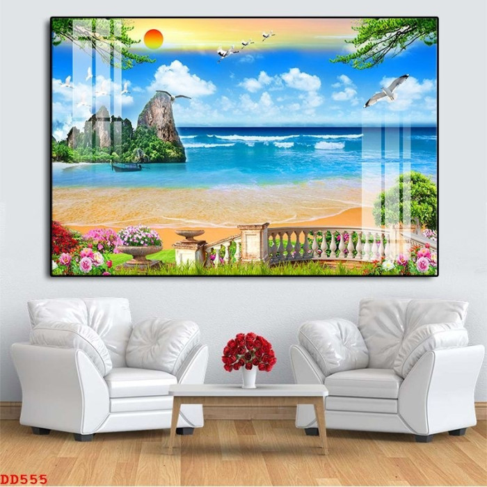 Tranh cảnh biển cát vàng trong nắng mai