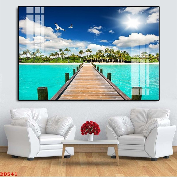 Tranh cảnh biển chiếc cầu trên đảo dừa xanh