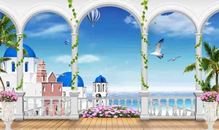 Tranh cảnh biển đôi cá heo bơi trong nước