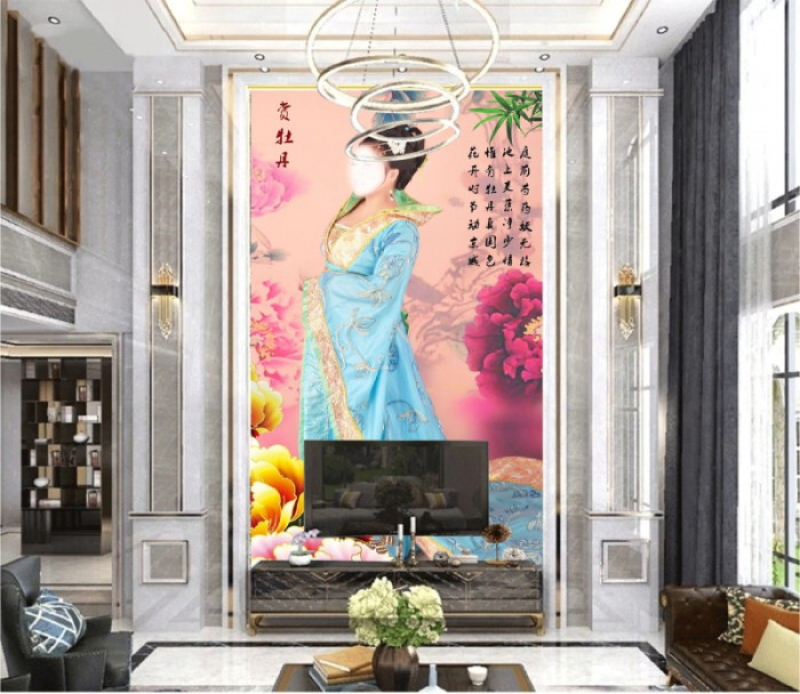 Tranh con công và hoa mẫu đơn