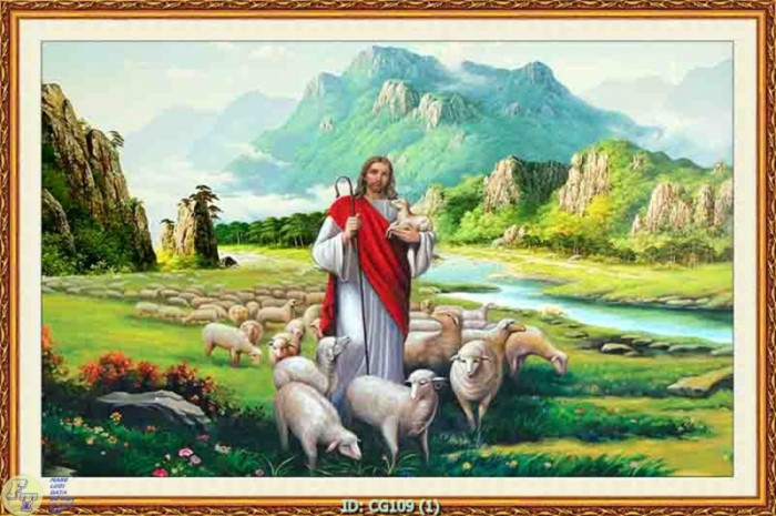Tranh dán tường công giáo Chúa và đàn cừu