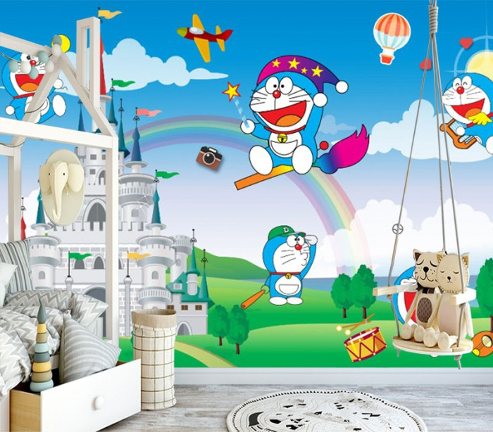Tranh dán tường Doraemon và lâu đài trang trí phòng bé trai, bé gái, trường mầm non đẹp
