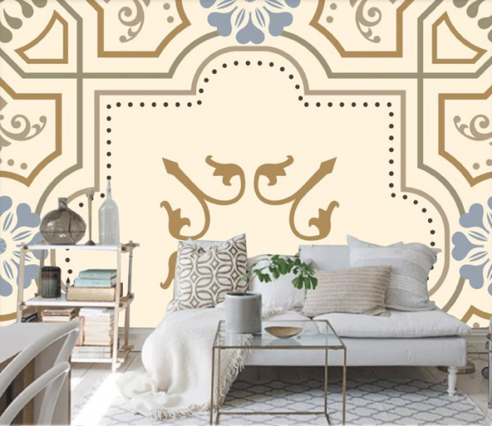 Tranh gạch bông hình vuông vàng nâu nhạt