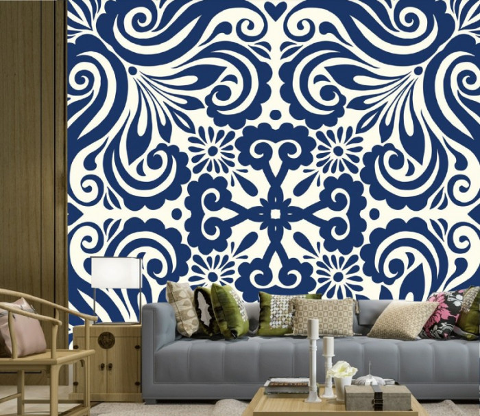 Tranh gạch bông hoa lớn xanh dương