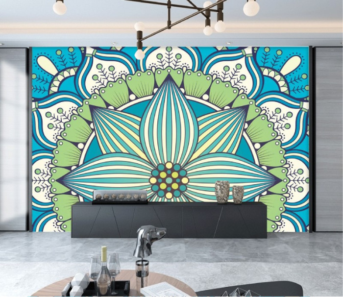 Tranh gạch bông hoa to màu xanh lam