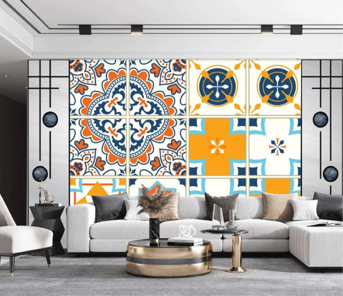 Tranh gạch bông màu xanh đâm