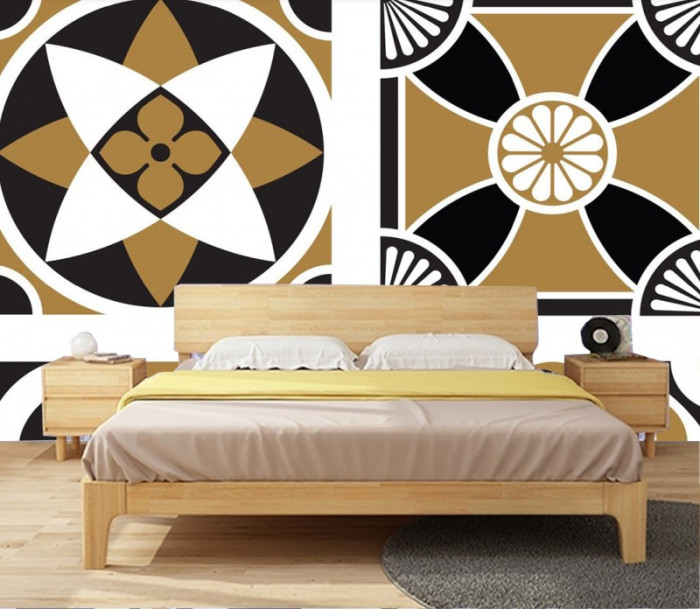 Tranh gạch bông nâu vàng cổ điển