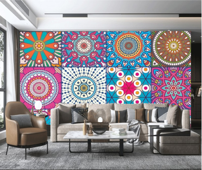 Tranh gạch bông tròn vuông sắc màu