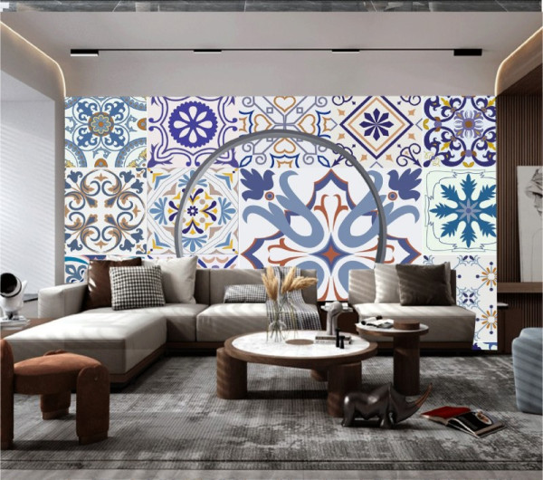 Tranh gạch bông xanh nhạt