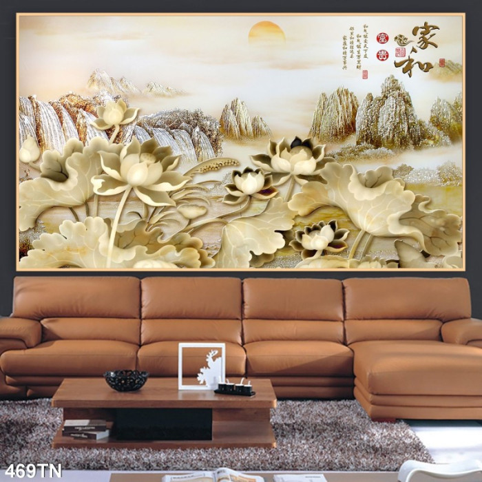 Tranh hoa sen và núi