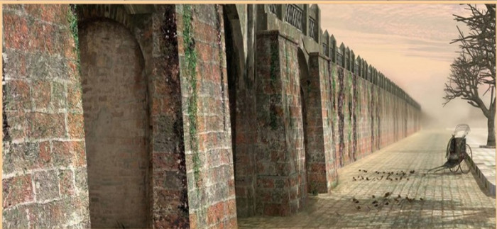 Tranh dán tường Hà Nội xưa bức tường cổ kính