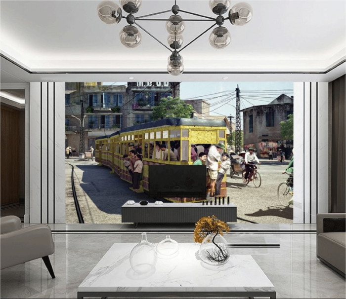 Tranh Hà Nội xưa chuyến xe khách