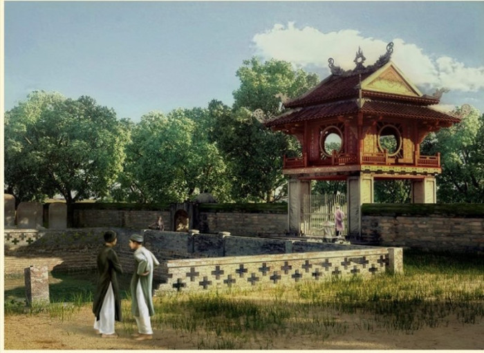 Tranh dán tường Hà Nội xưa Văn Miếu 