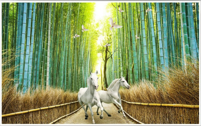 Tranh mã đáo thành công đôi ngựa trắng trong rừng