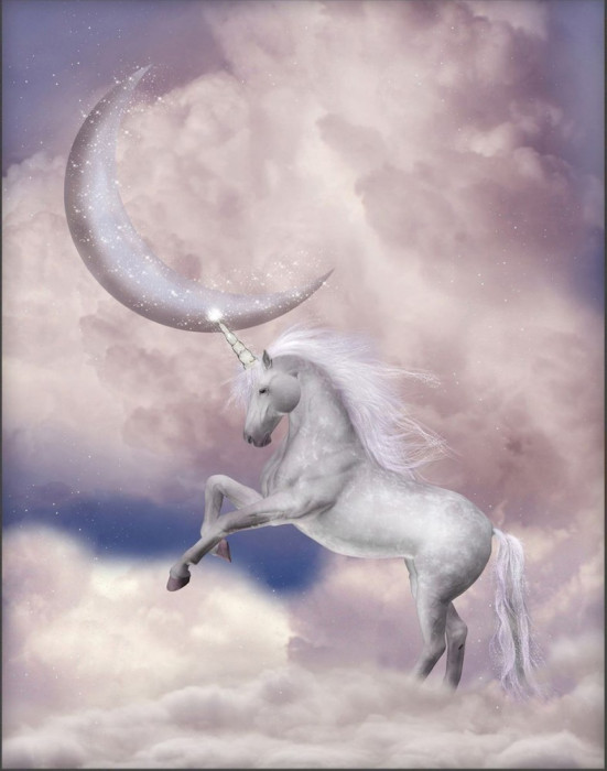 Tranh dán tường mã đáo thành công ngựa trắng và mặt trăng