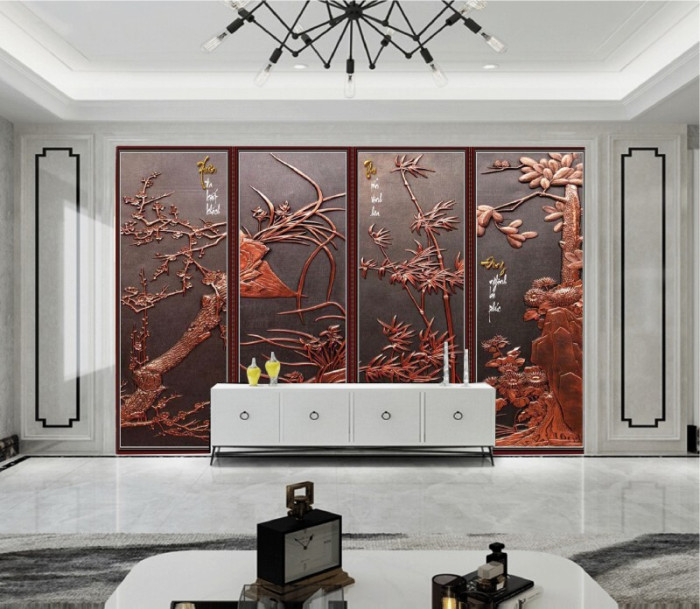 Tranh mai lan cúc trúc nâu