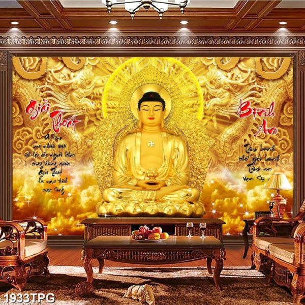 Tranh dán tường phật giáo Đức Phật A Di Đà nghiêm trang - 