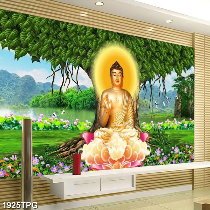 Tranh dán tường phật giáo Phật A Di Đà dưới cây Bồ Đề - 