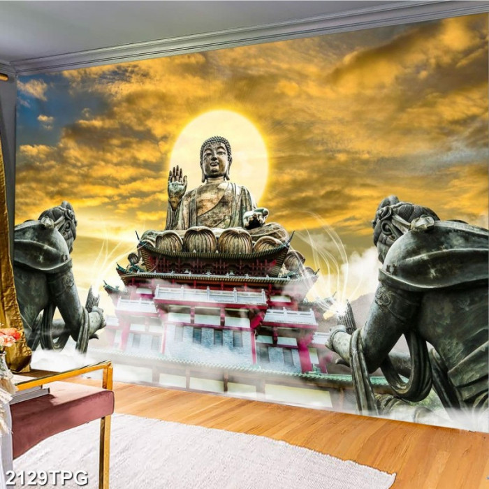 Tranh dán tường phật giáo Phật A Di Dà và bầu trời vàng - 