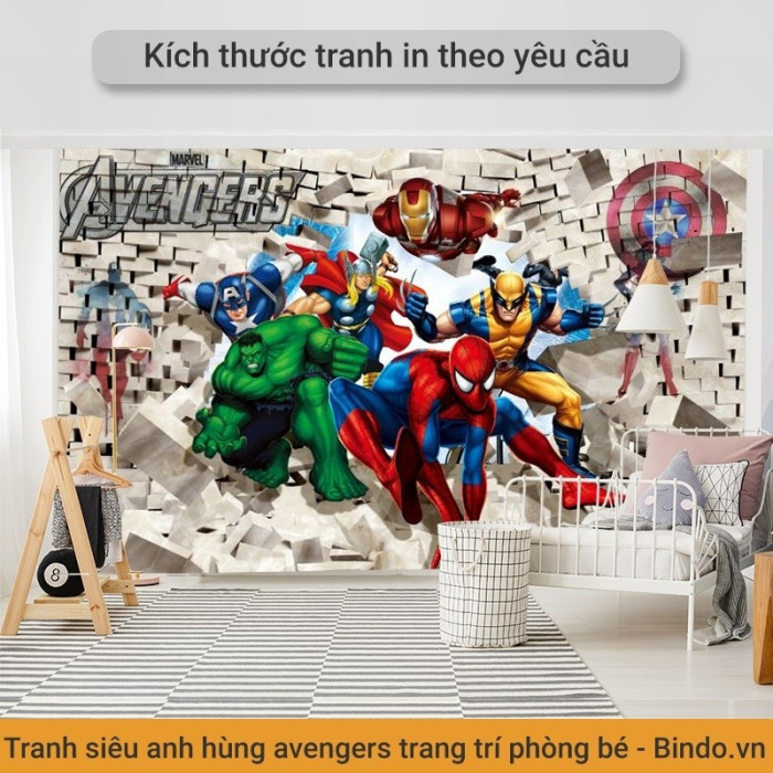 Tranh dán tường phòng bé trai - Siêu anh hùng Avengers, in khổ lớn nhỏ theo yêu cầu TPHCM