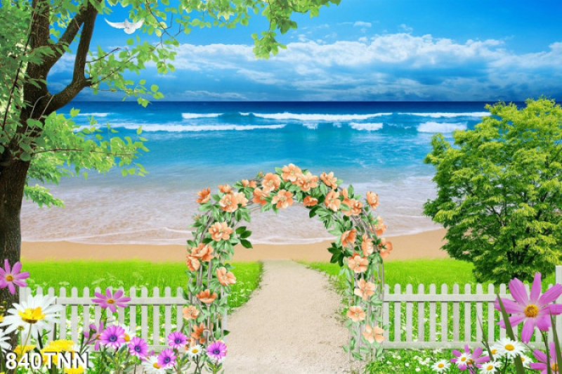 Tranh dán tường  phong cảnh biển hoa 