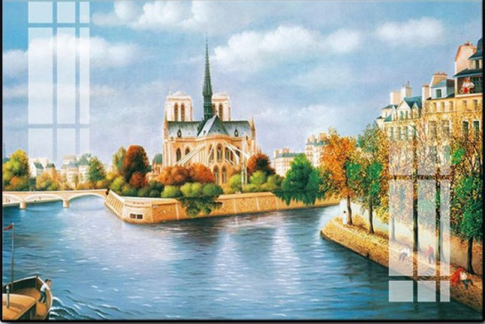 Tranh phong cảnh châu âu lâu đài ven sông
