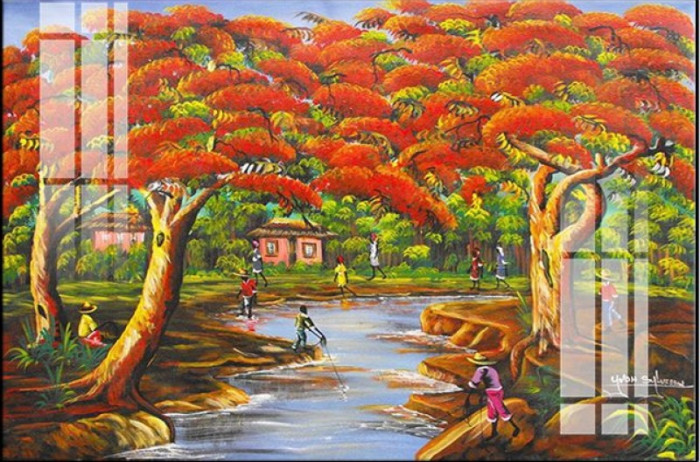 Tranh phong cảnh châu âu rừng lá đỏ