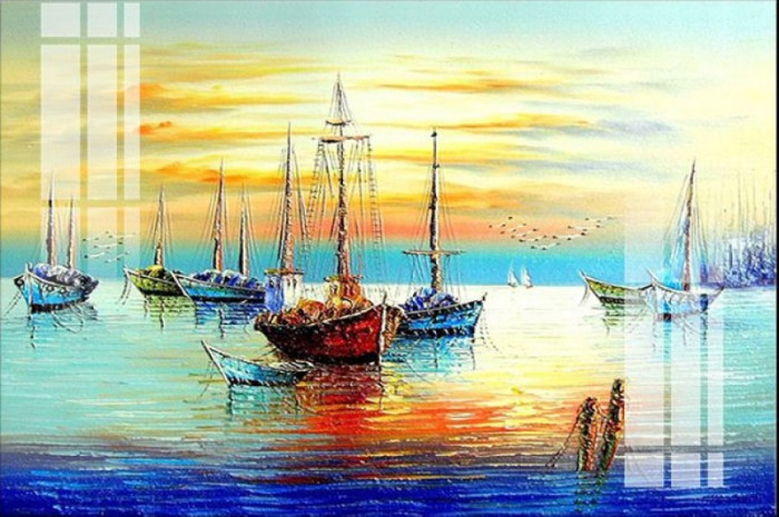 Tranh phong cảnh châu âu thuyền sắc màu