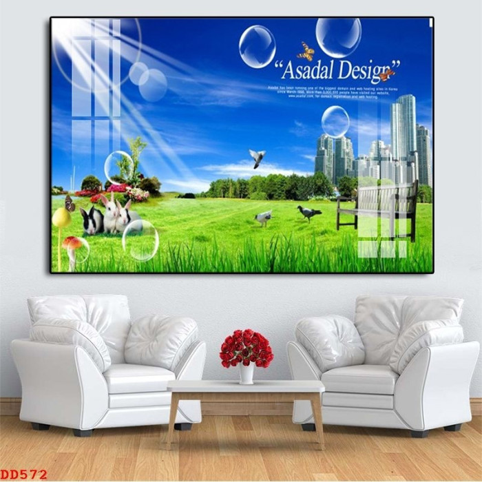 Tranh phong cảnh đàn thỏ trên bải cỏ