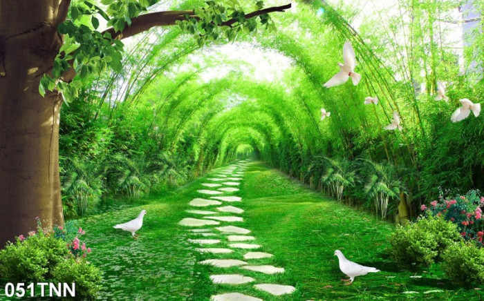 Tranh phong cảnh rừng trúc và chim bồ câu