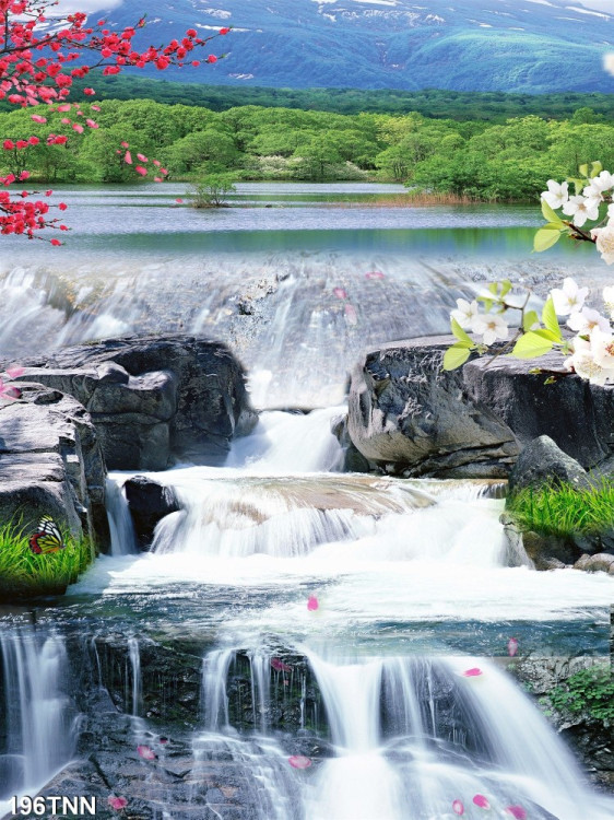 Tranh phong cảnh thác nước hoa đỏ