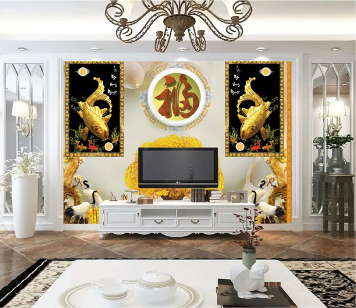 Tranh phòng thờ đôi cá chép vàng