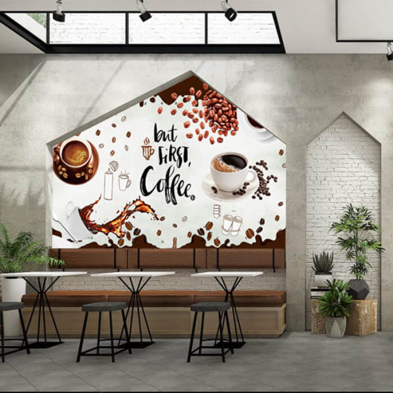 Tranh dán tường quán cà phê phong cách hiện đại
