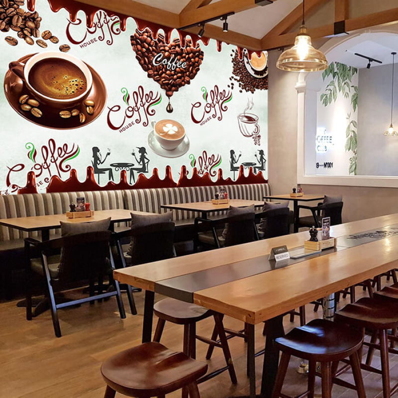 Tranh dán tường quán cà phê phong cách hiện đại