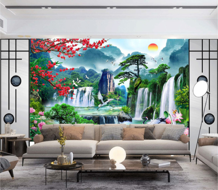 Tranh thác nước và hoa sen