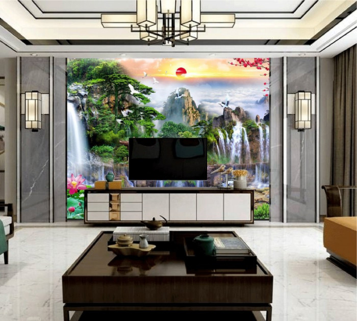 Tranh thủy mặc ,sơn thủy chiều hoàng hôn
