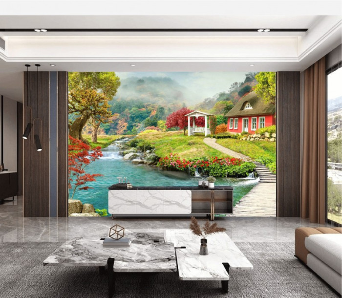 Tranh thủy mặc ,sơn thủy dòng sông xanh