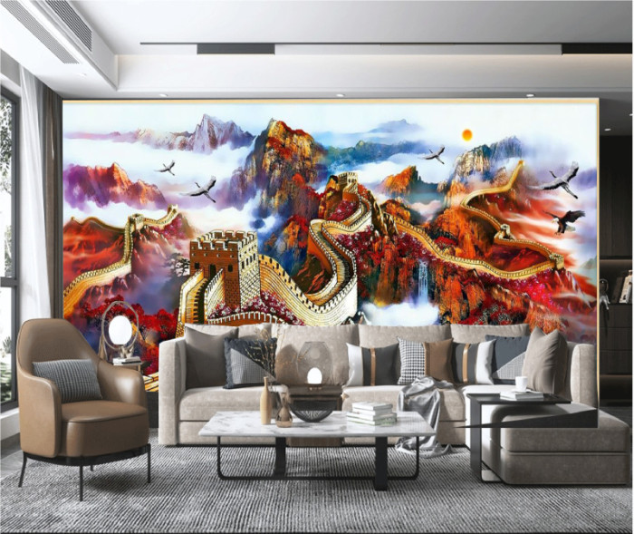 Tranh vạn lý trường thành đỏ rực