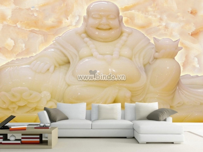 Tranh phật di lặc 3d Hỷ tiếu nhơn khai dán tường đẹp
