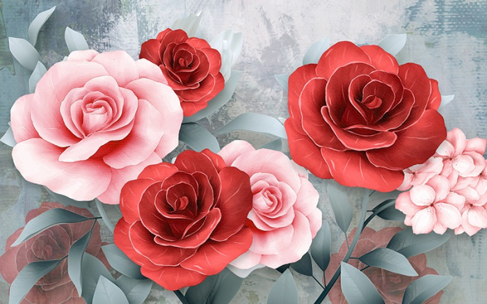 Tranh hoa hồng đỏ dán tường phòng khách, trang trí quán đẹp