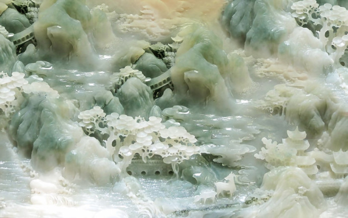 Tranh sơn thủy giả ngọc 3D giả đá cẩm thạch