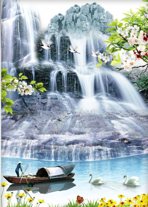 Tranh thủy mặc chèo thuyền