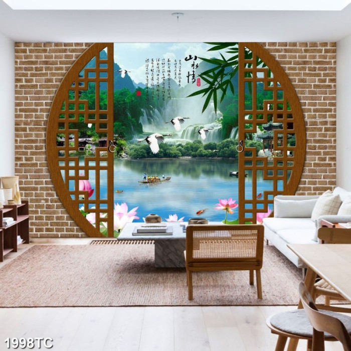 Tranh thủy mặc chuyến đò trên sông