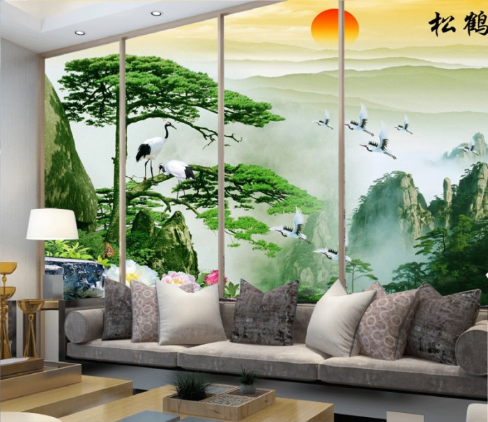 Tranh thủy mặc đàn chim bay về tổ
