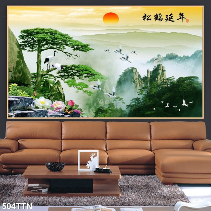 Tranh thủy mặc đàn chim bay về tổ