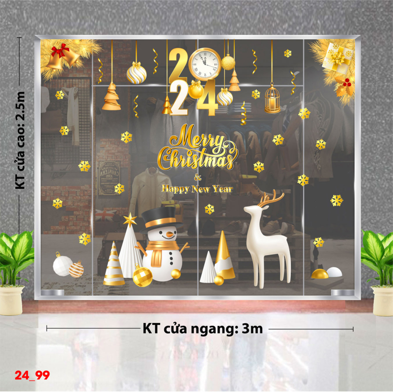 Decal dán tường Decal Noel - Tuần lộc và quả châu ,cây thông