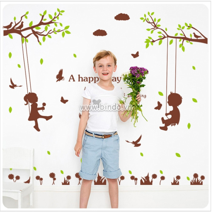 Decal dán tường Decal dán tường xích đu tình yêu 2, kiểu hàn quốc, dán tường sau tivi, tại TPHCM 1,35 x 1,25 (m) (dài x rộng)