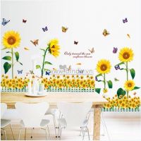 Decal dán tường Combo Hướng dương vàng và Chân tường hoa hướng dương vàng